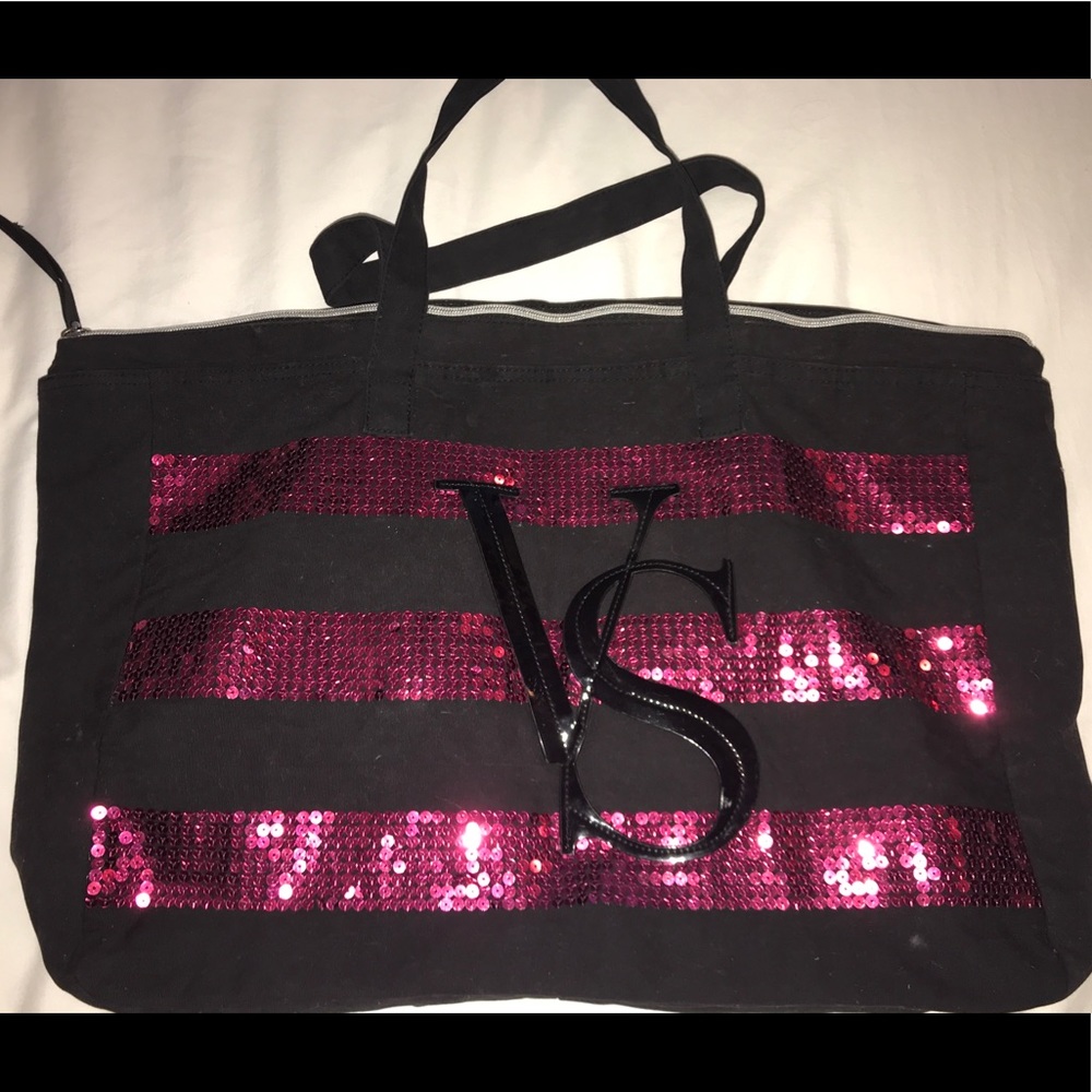 Victoria’s Secret black with pink sequins tote